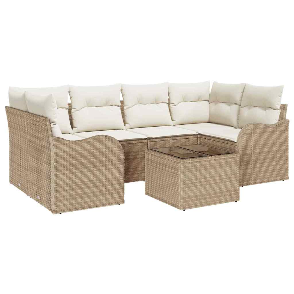 Sada zahradních pohovek 7 pcs Béžová 55 x 55 x 37 cm Poly ratan