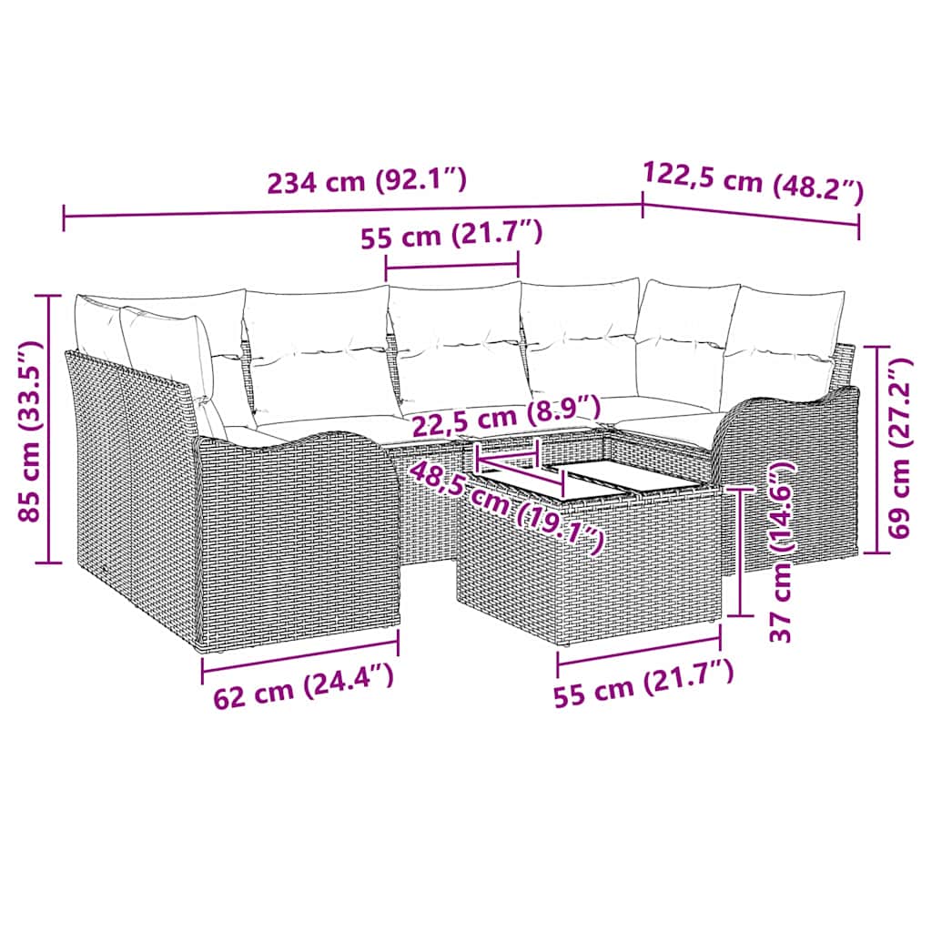 Sada zahradních pohovek 7 pcs Béžová 55 x 55 x 37 cm Poly ratan