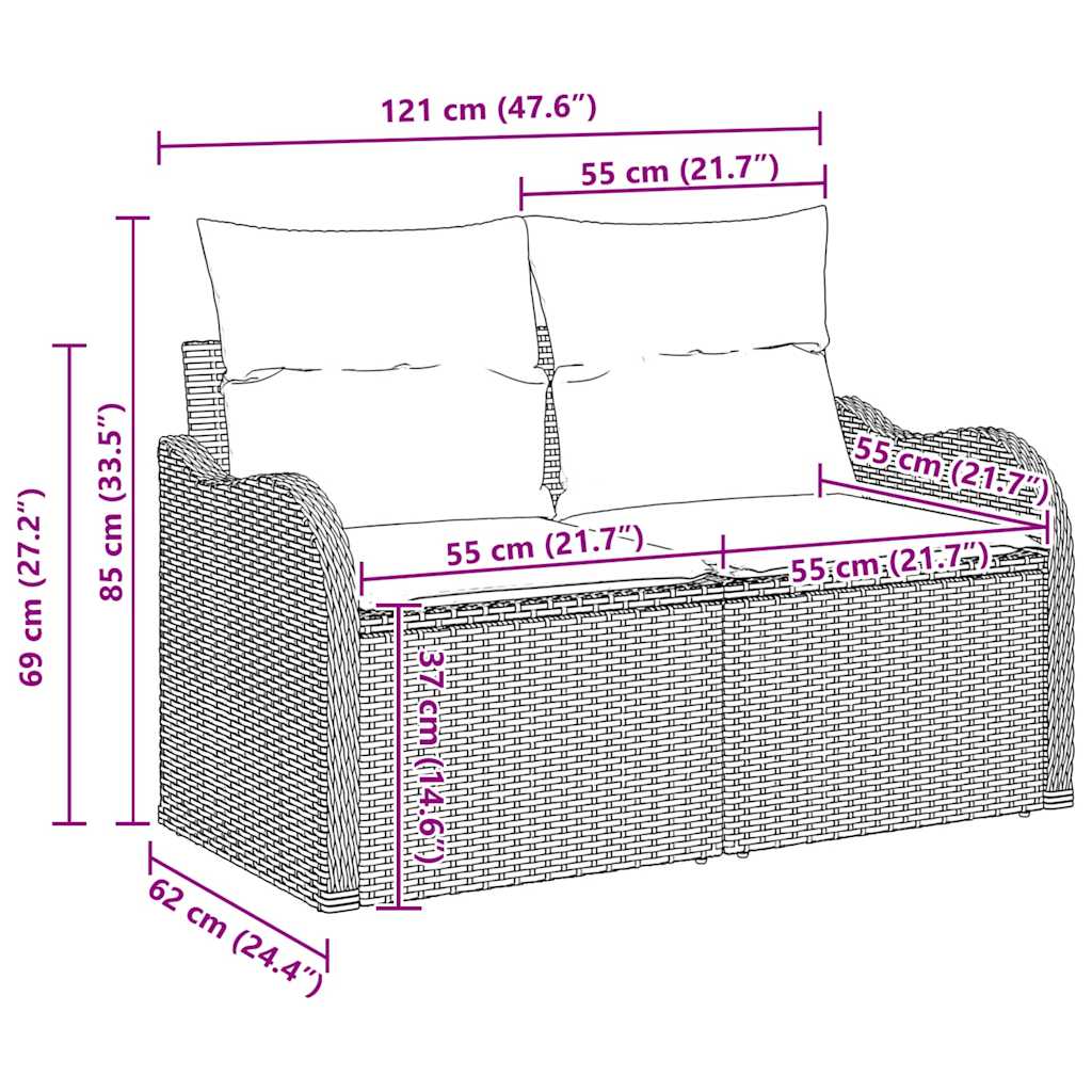 Sada zahradních pohovek 7 pcs Béžová 55 x 55 x 37 cm Poly ratan