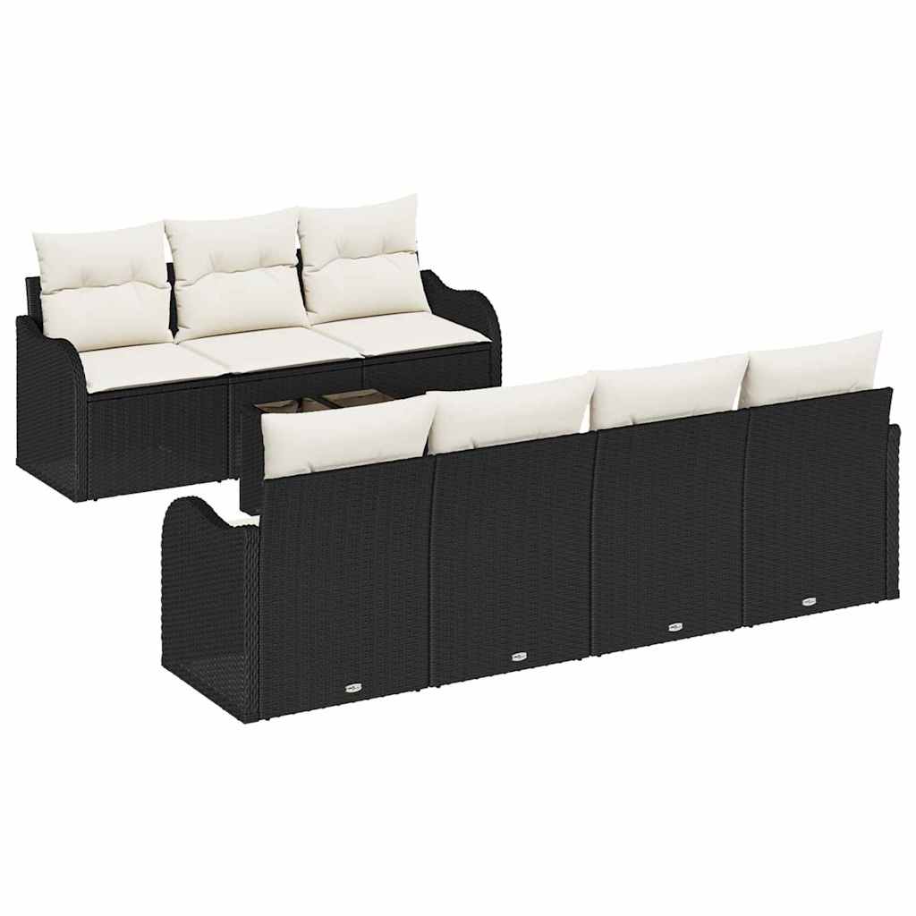 Sada zahradních pohovek 8 pcs Černá 55 x 55 x 37 cm Poly ratan