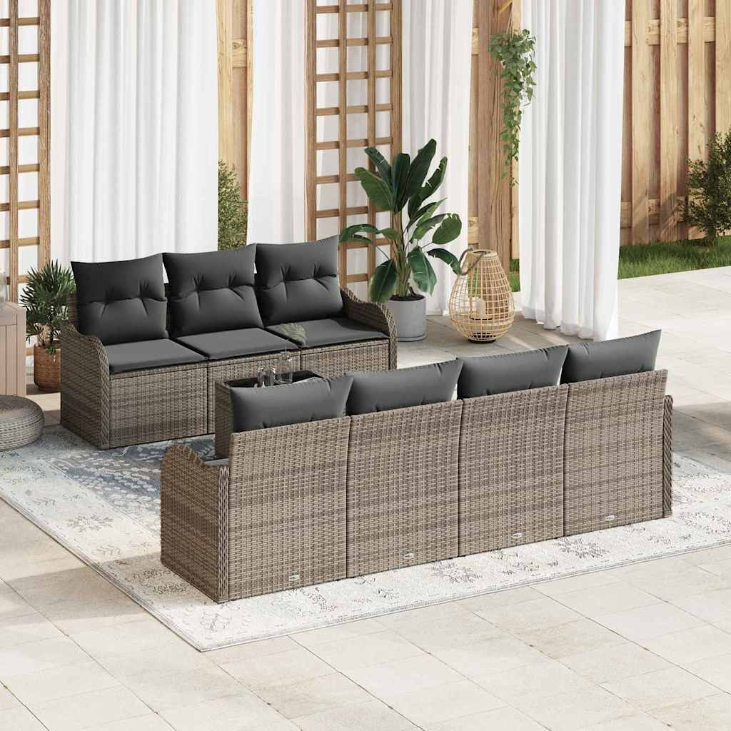 Sada zahradních pohovek 8 pcs Šedá 55 x 55 x 37 cm Poly ratan