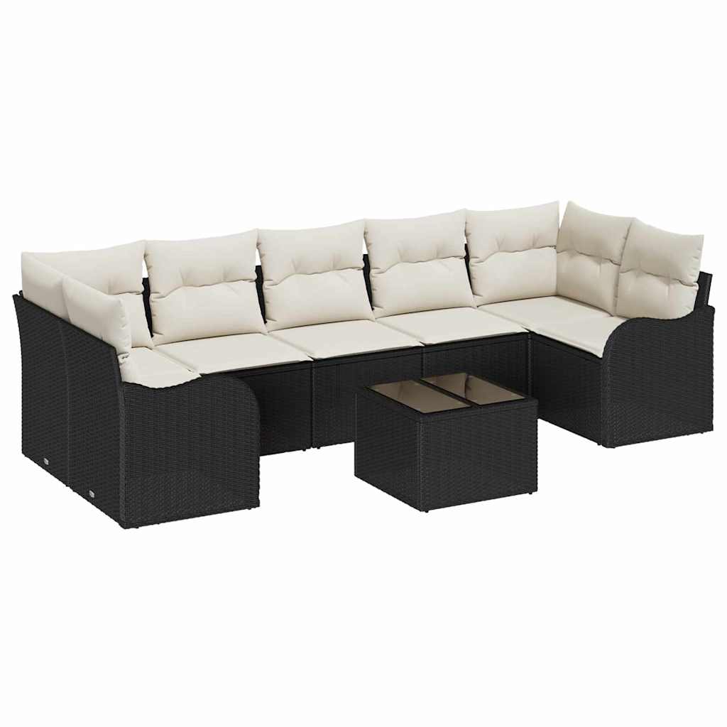 Sada zahradních pohovek 8 pcs Černá 55 x 55 x 37 cm Poly ratan