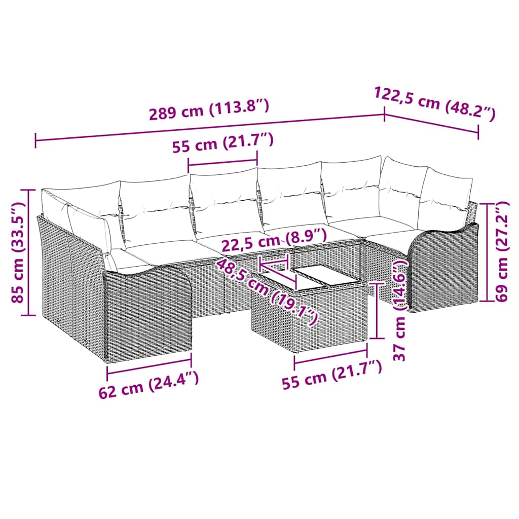 Sada zahradních pohovek 8 pcs Béžová 55 x 55 x 37 cm Poly ratan