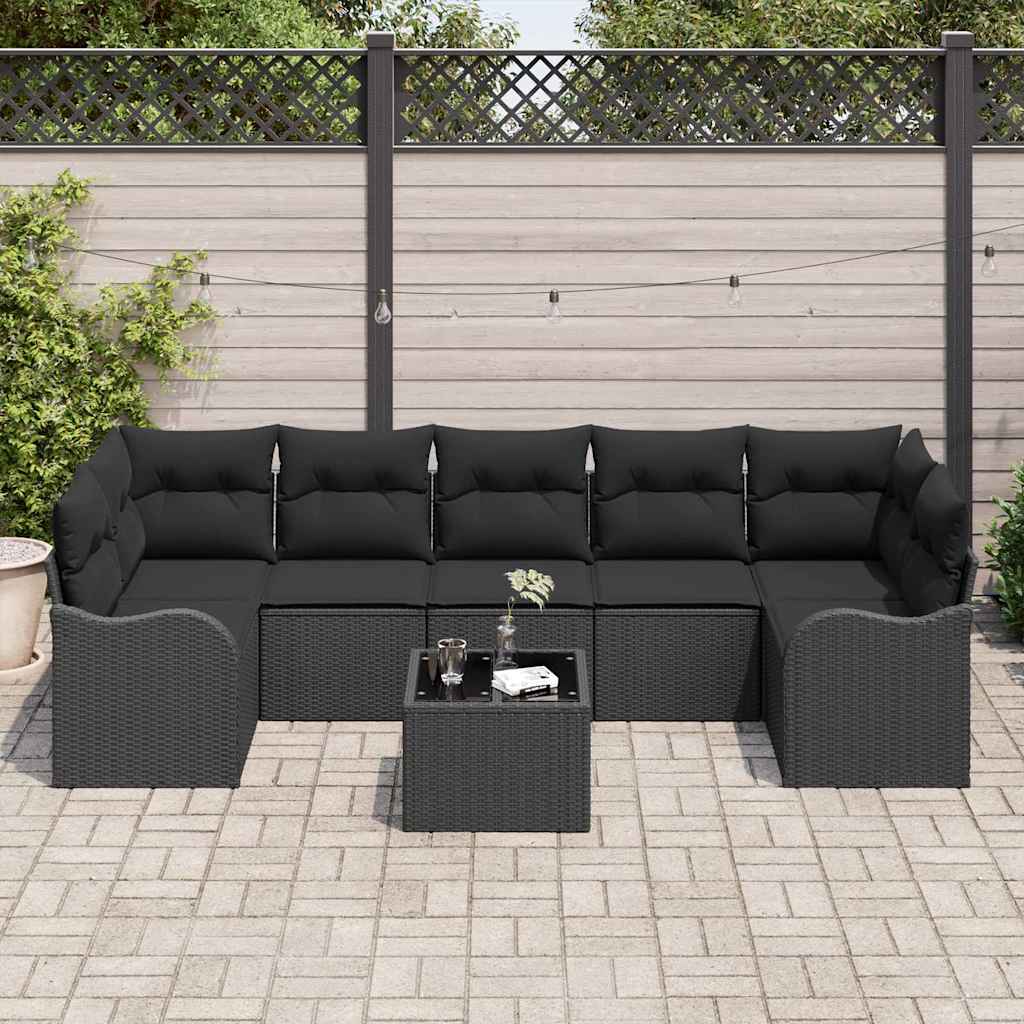 Sada zahradních pohovek 8 pcs Černá 55 x 55 x 37 cm Poly ratan