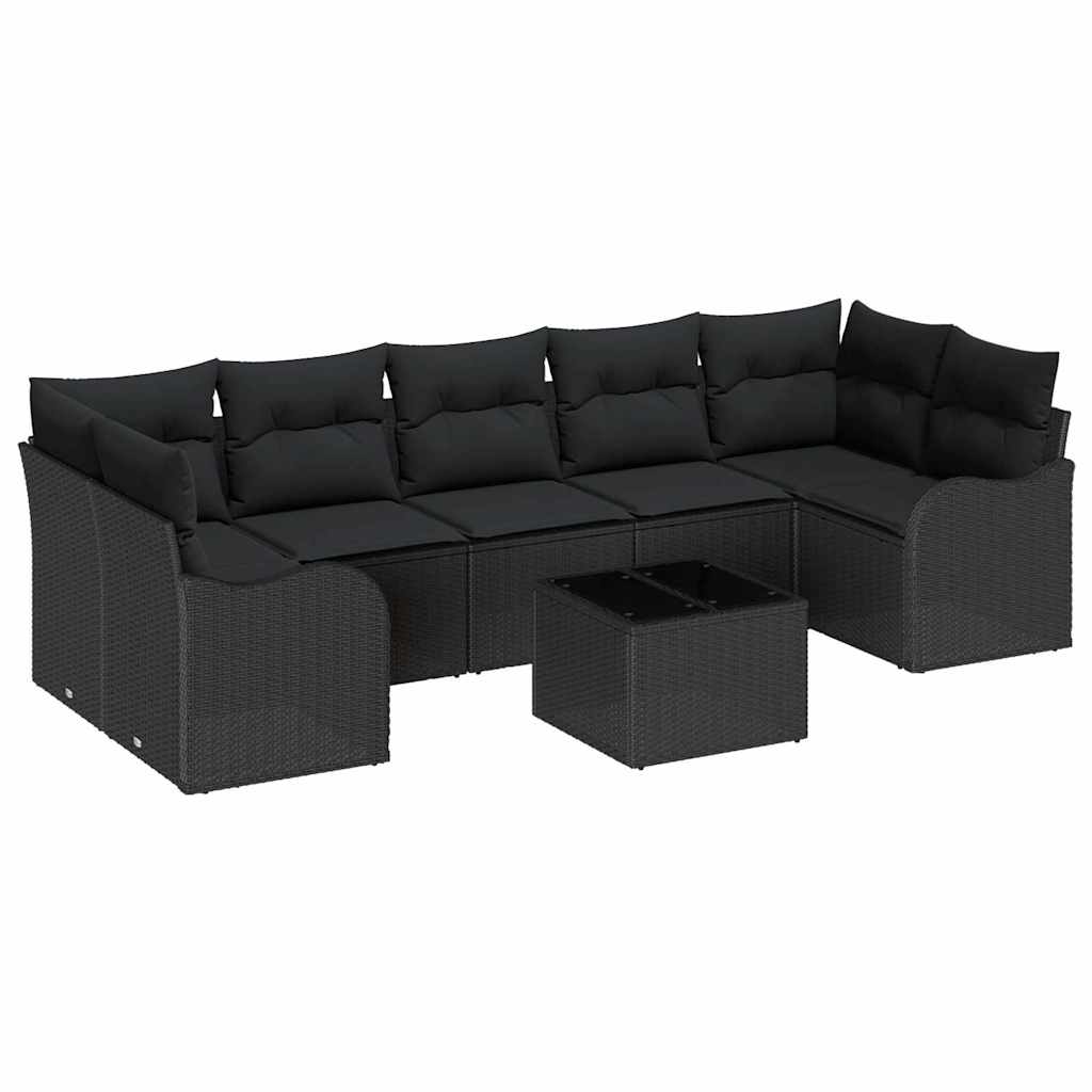 Sada zahradních pohovek 8 pcs Černá 55 x 55 x 37 cm Poly ratan