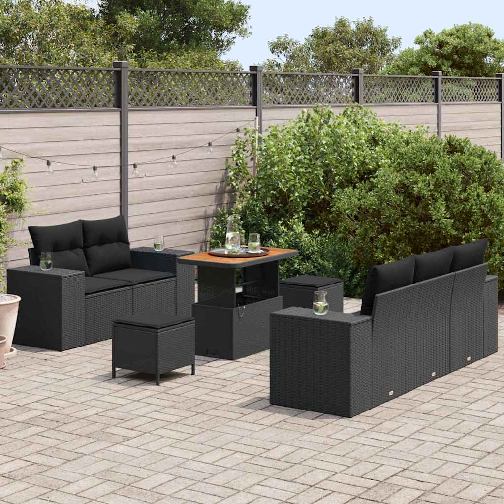 Sada zahradních pohovek s polštářem 8 pcs Černá 90 x 55 x 71 cm