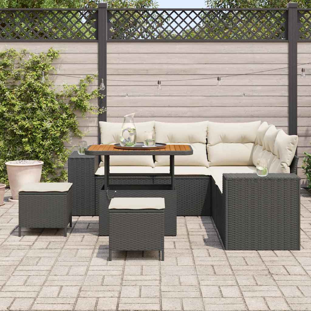 Sada zahradních pohovek 8 pcs Černá a krémová 90 x 55 x 71 cm