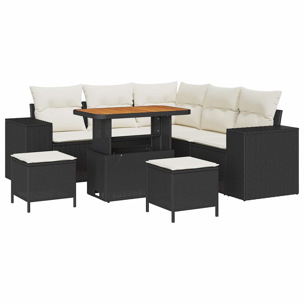 Sada zahradních pohovek 8 pcs Černá a krémová 90 x 55 x 71 cm
