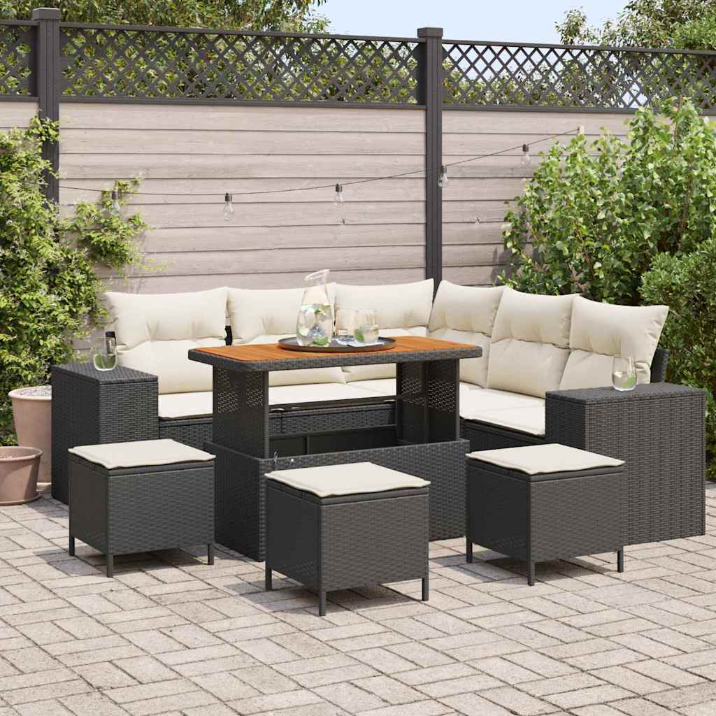 Sada zahradních pohovek 9 pcs Černá a krémová 110 x 55 x 71 cm