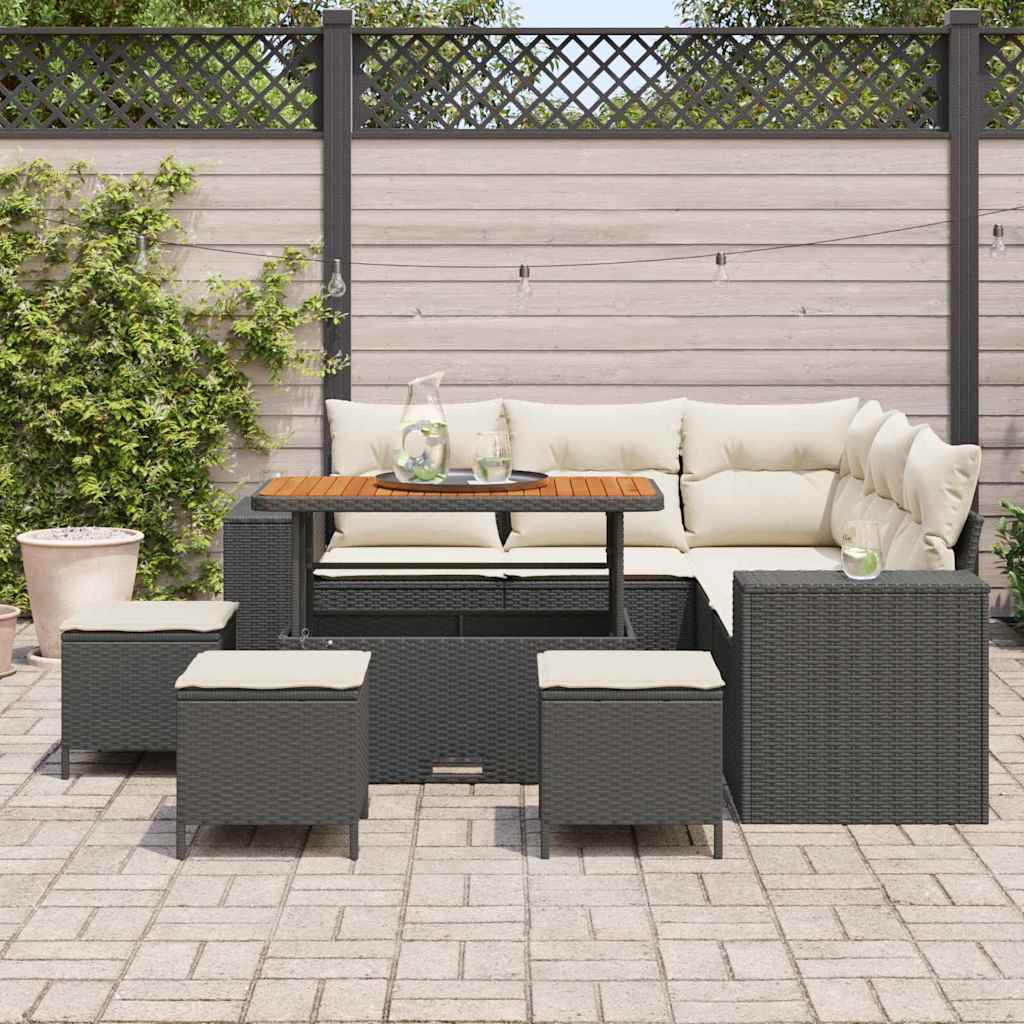Sada zahradních pohovek 9 pcs Černá a krémová 110 x 55 x 71 cm