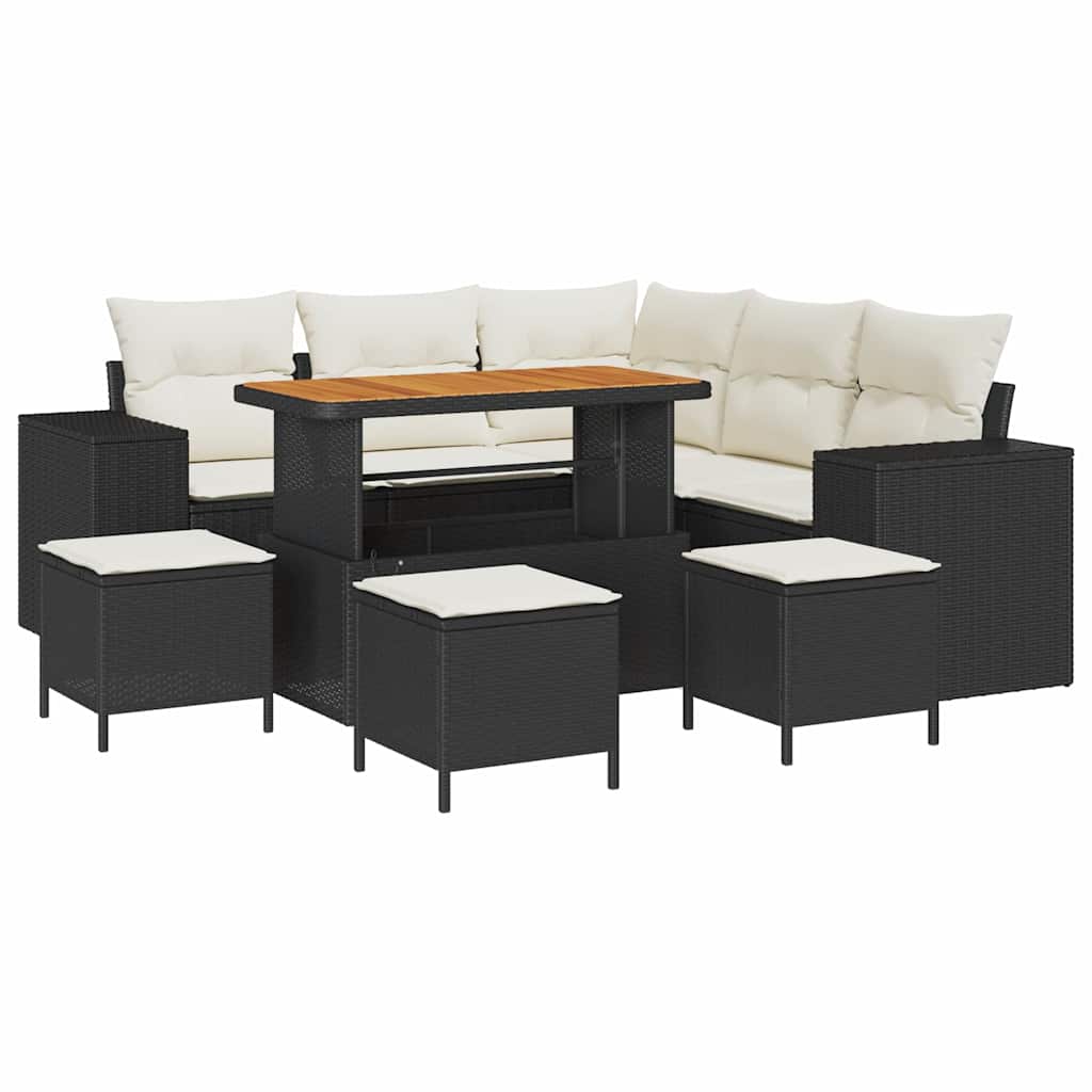 Sada zahradních pohovek 9 pcs Černá a krémová 110 x 55 x 71 cm