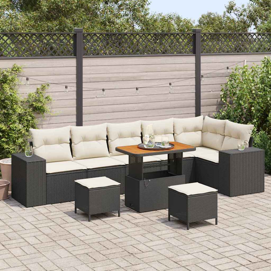 Sada zahradních pohovek 9 pcs Černá a krémová 90 x 55 x 71 cm