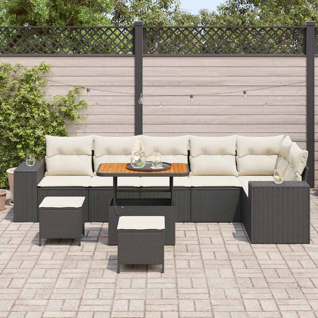 Sada zahradních pohovek 9 pcs Černá a krémová 90 x 55 x 71 cm