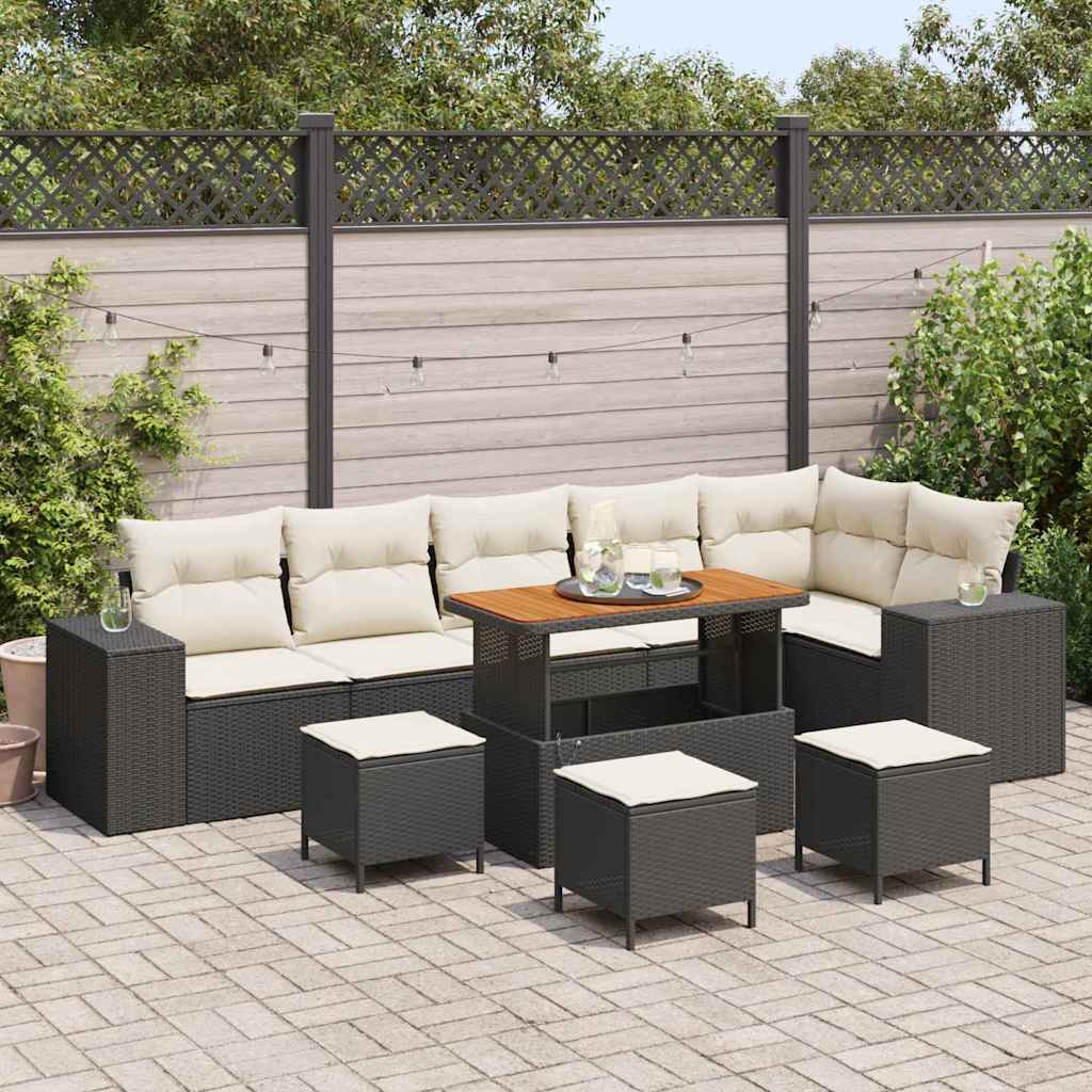 Sada zahradních pohovek 10 pcs Černá a krémová 110 x 55 x 71 cm