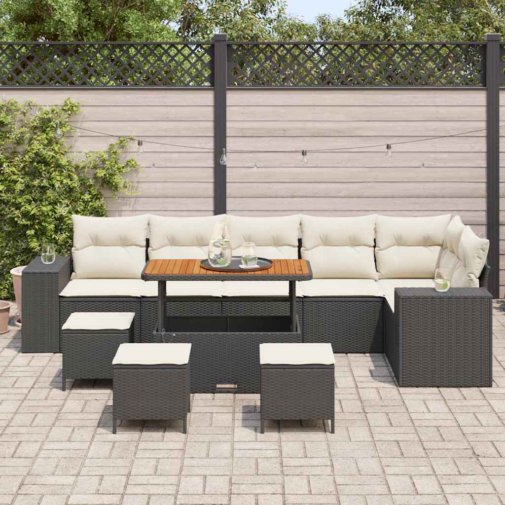 Sada zahradních pohovek 10 pcs Černá a krémová 110 x 55 x 71 cm