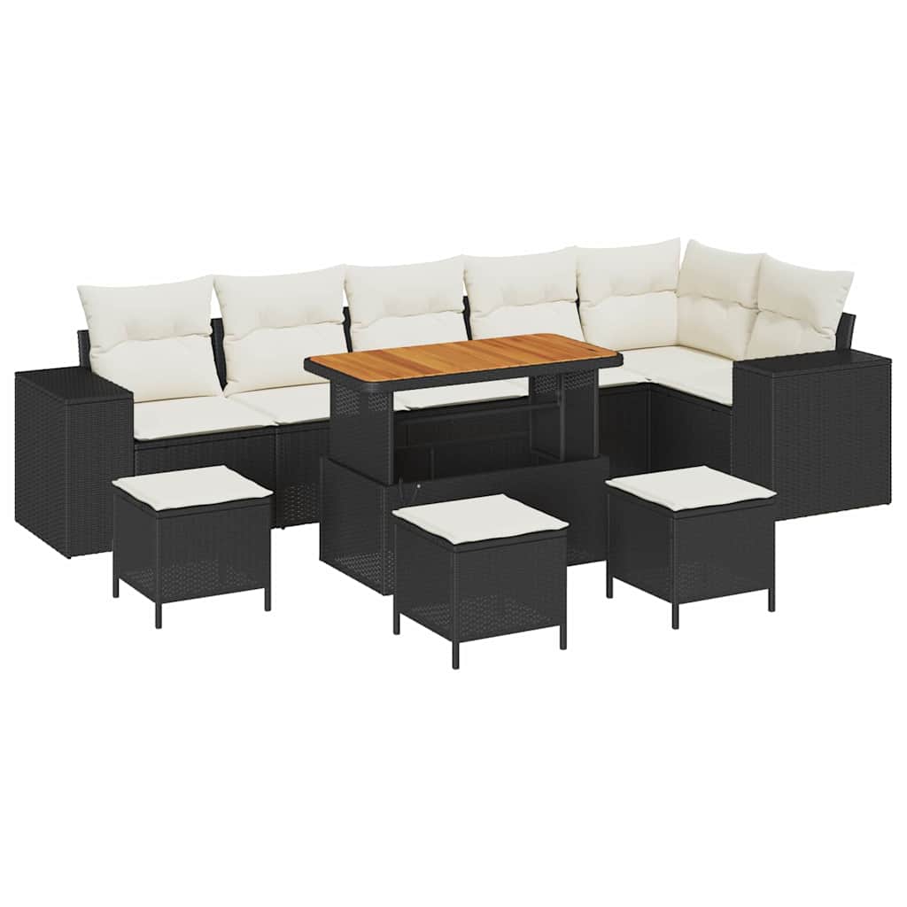 Sada zahradních pohovek 10 pcs Černá a krémová 110 x 55 x 71 cm