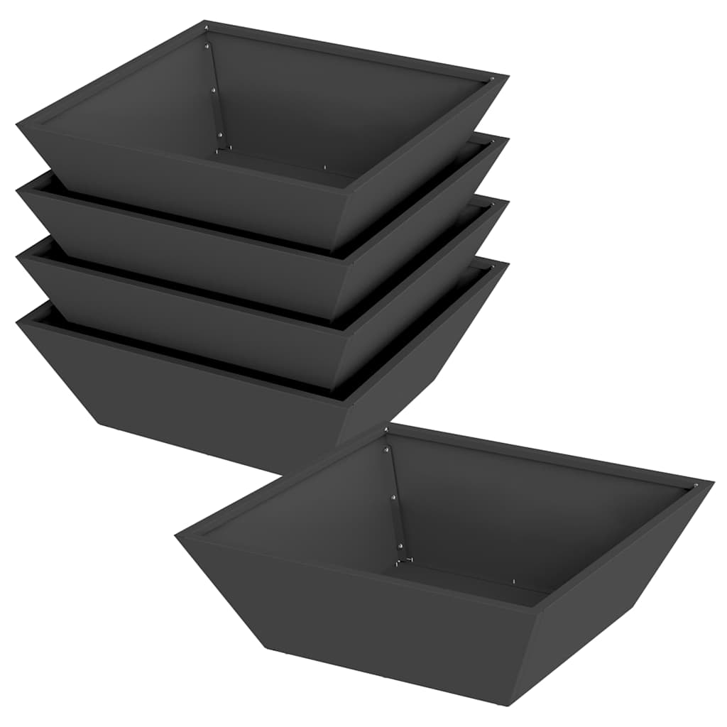 Zahradní mistička na květiny 5 pcs Černá 50 x 50 x 15 cm Ocel