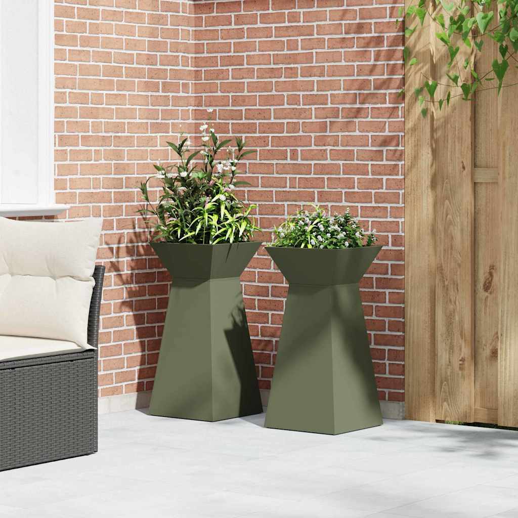 Sloupový květináč 2 pcs Olivová 35 x 35 x 73 cm Ocel