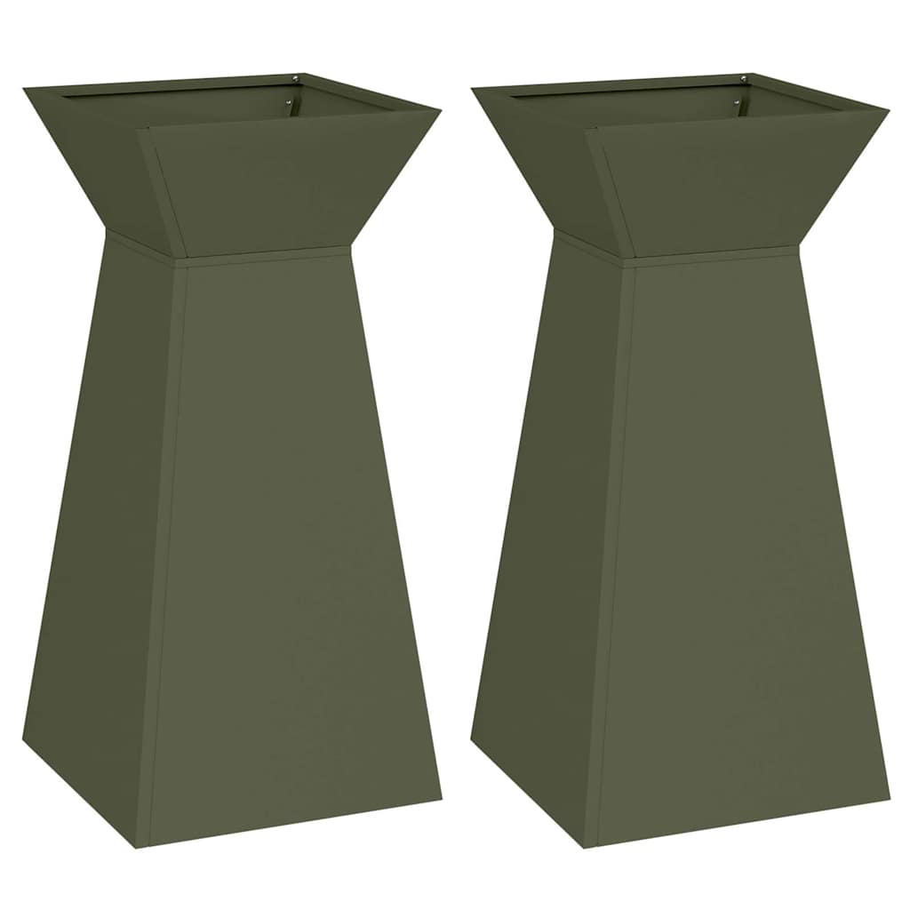 Sloupový květináč 2 pcs Olivová 35 x 35 x 73 cm Ocel