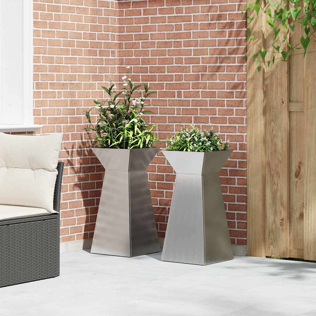 Sloupový květináč 2 pcs Stříbrná 35 x 35 x 73 cm Ocel