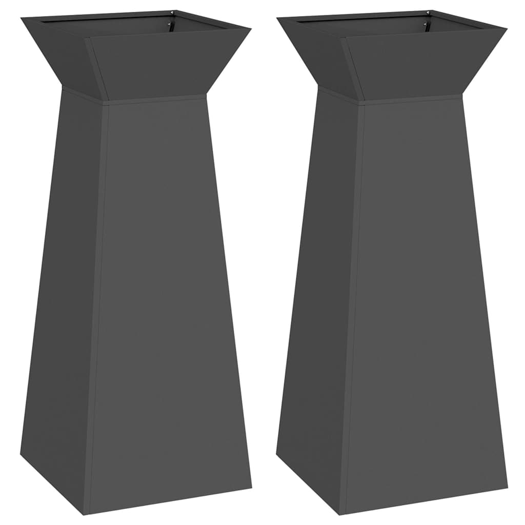 Sloupový květináč 2 pcs Černá 40 x 40 x 100 cm Ocel