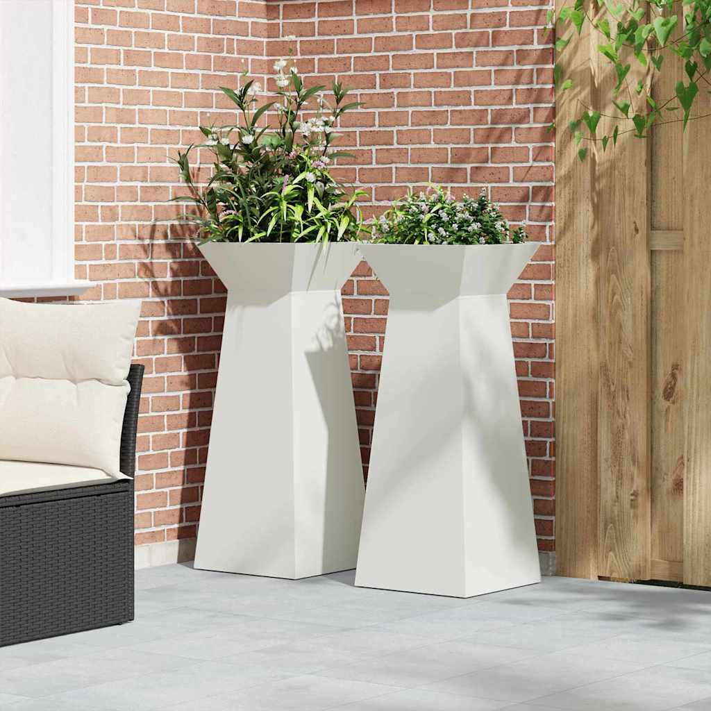 Sloupový květináč 2 pcs Bílá 40 x 40 x 100 cm Ocel