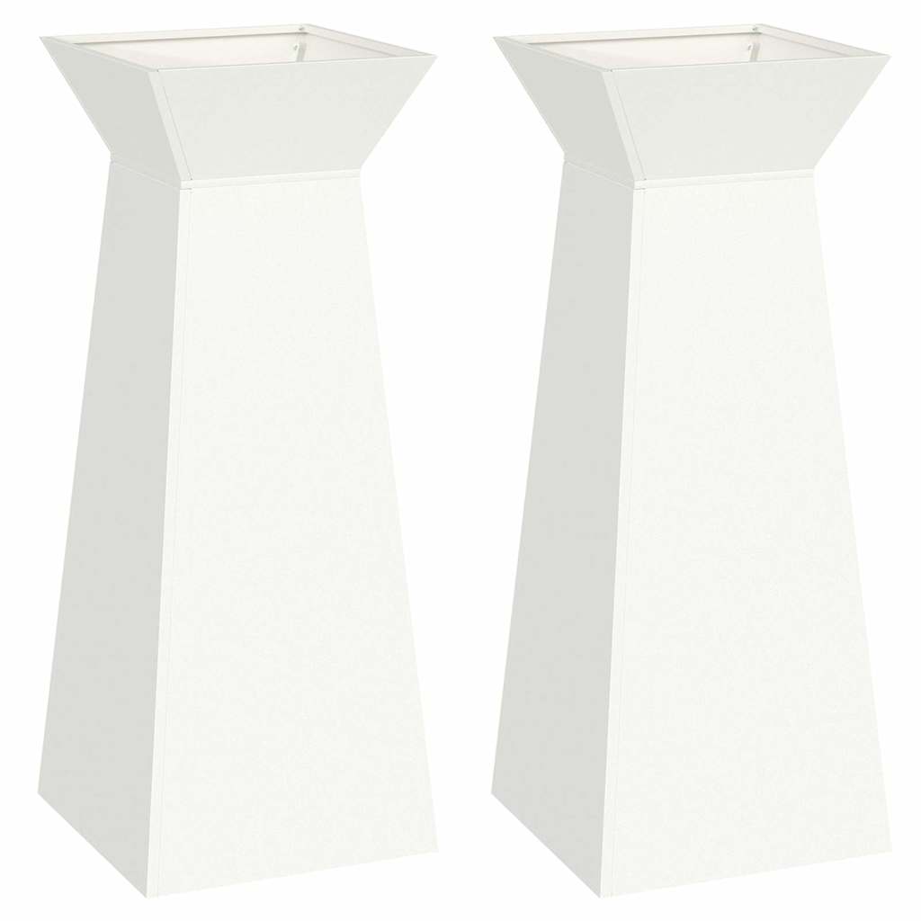 Sloupový květináč 2 pcs Bílá 40 x 40 x 100 cm Ocel