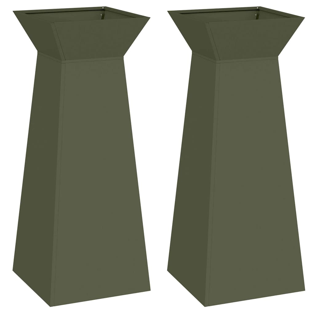 Sloupový květináč 2 pcs Olivová 40 x 40 x 100 cm Ocel