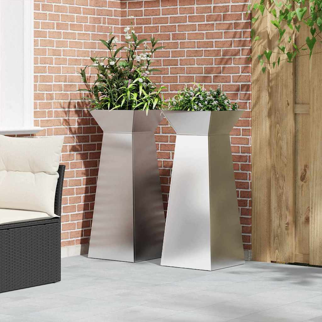 Sloupový květináč 2 pcs Stříbrná 40 x 40 x 100 cm Ocel