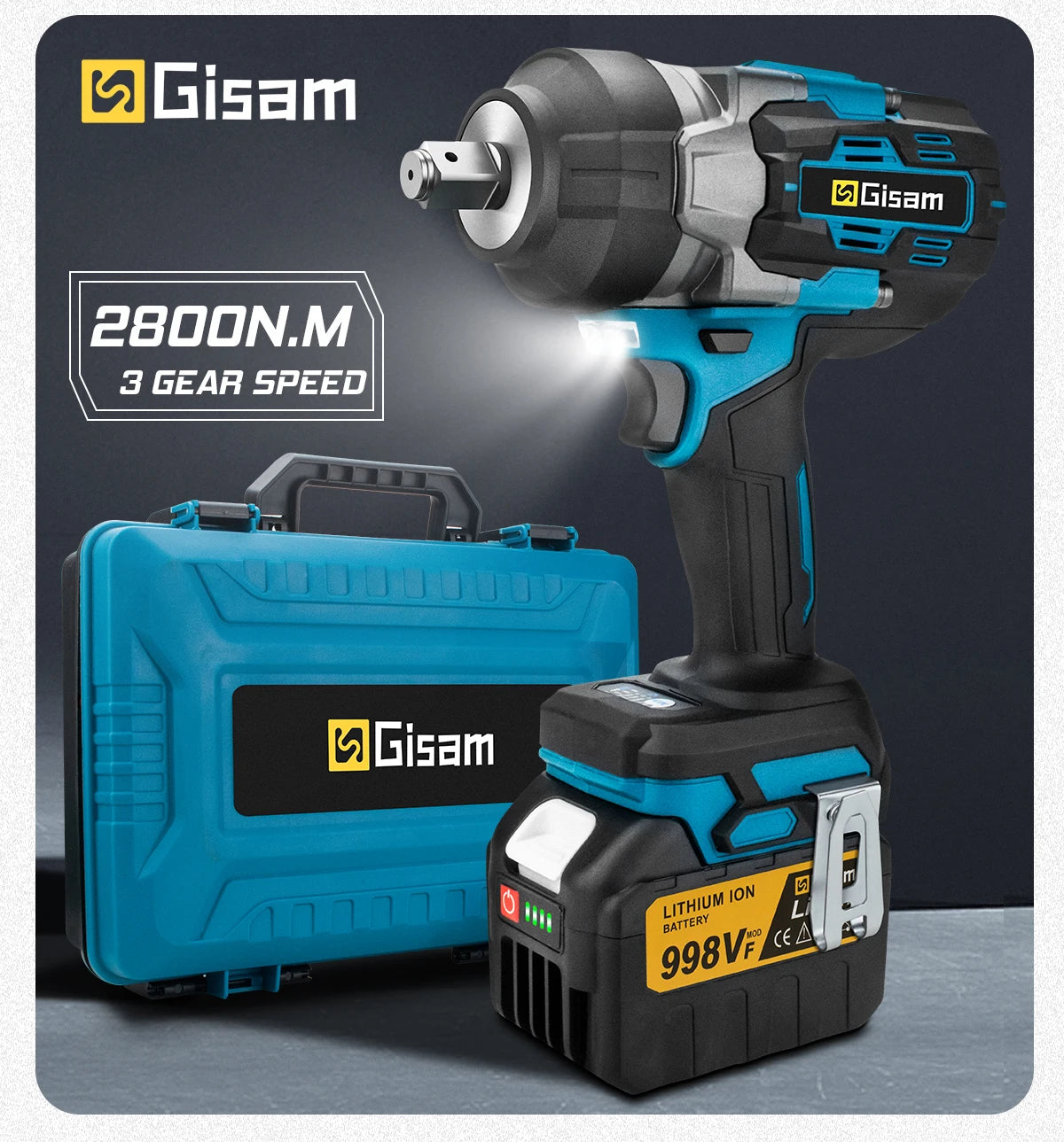 Gisam akumulátorový rázový utahovák 2800 Nm 2x baterie 18V + kufr