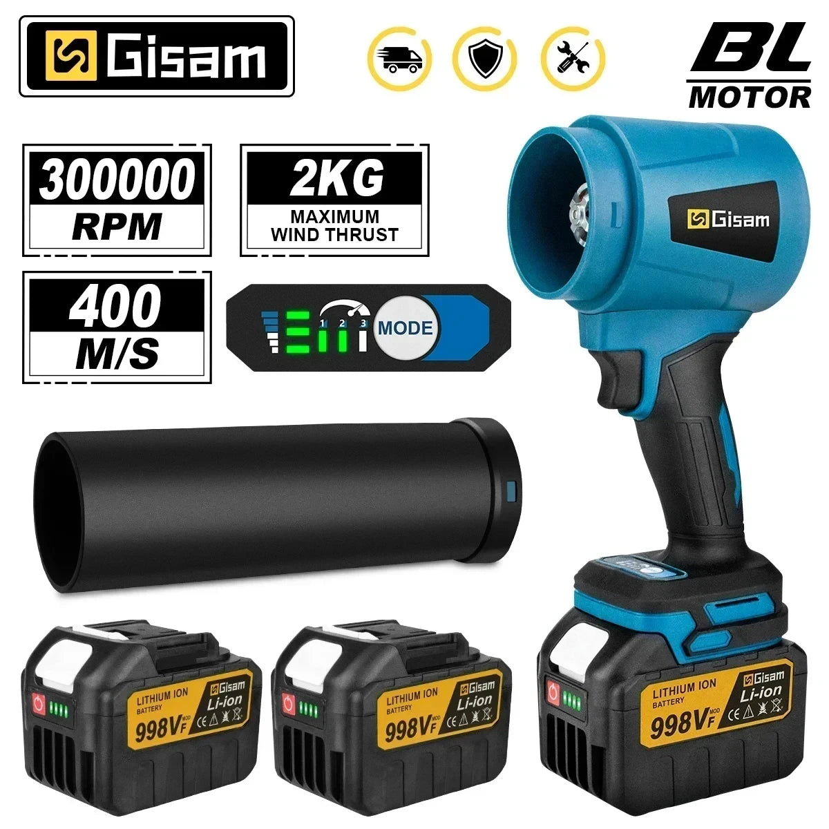 Gisam akumulátorový fukar 2x baterie 18V, modrá