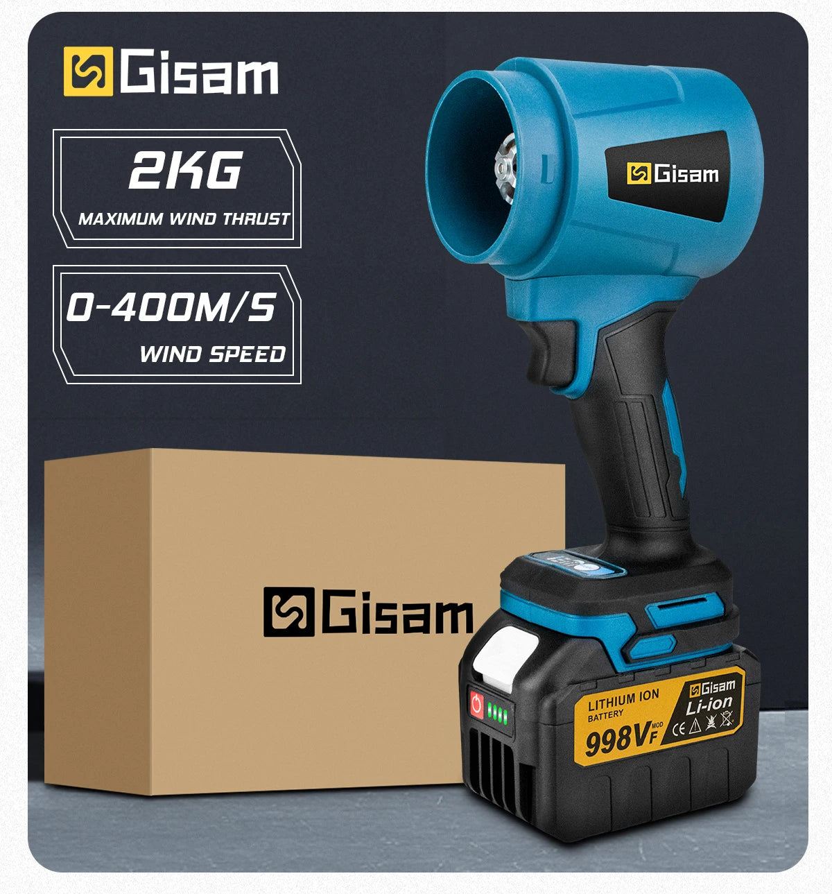 Gisam akumulátorový fukar 2x baterie 18V, modrá