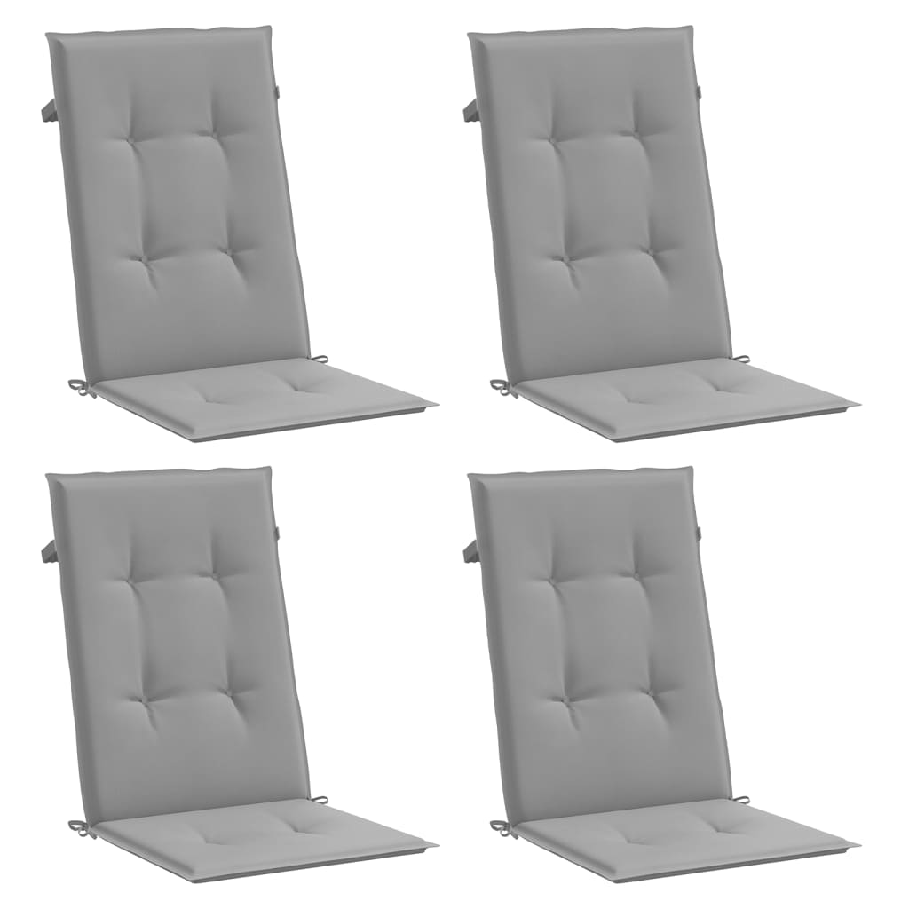 Podušky na židli vysoké opěradlo 4 ks šedé 120x50x3 cm textil