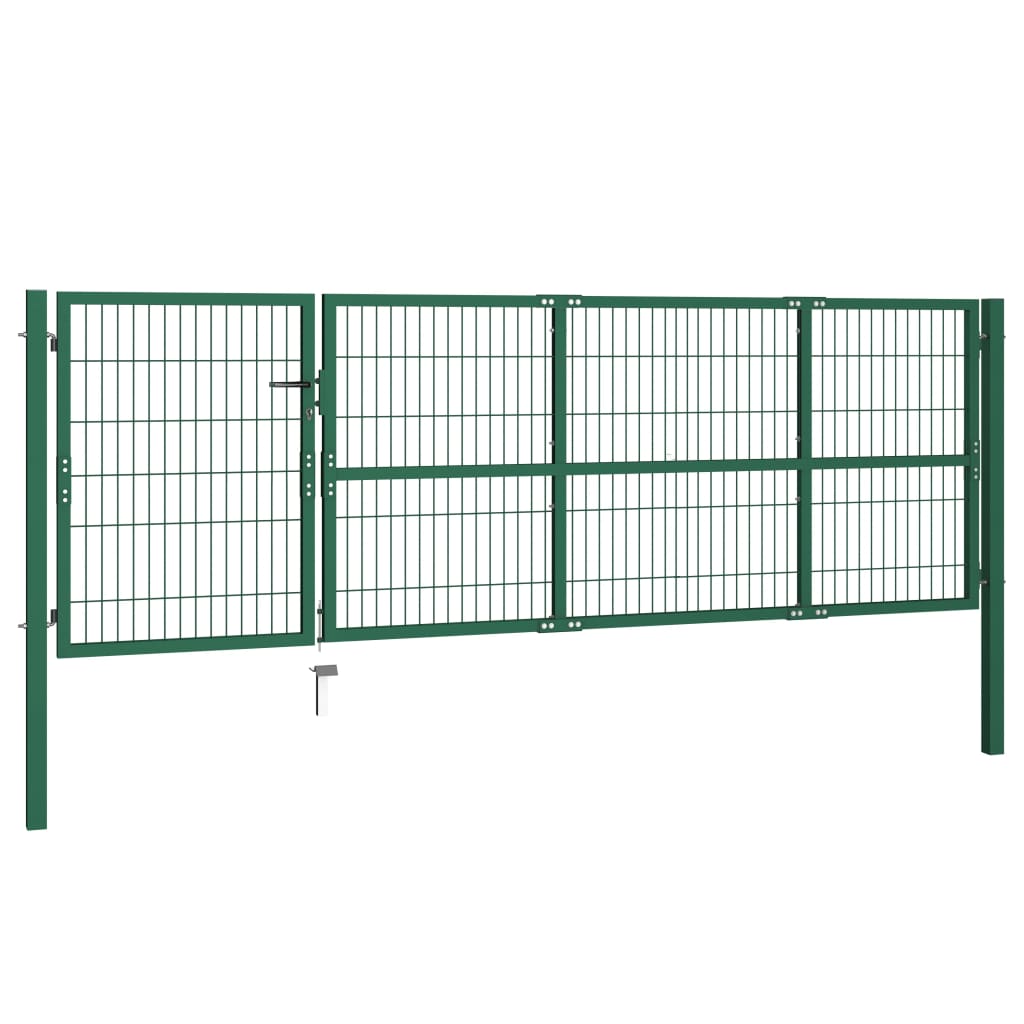 Zahradní plotová brána se sloupky 350 x 100 cm ocel zelená