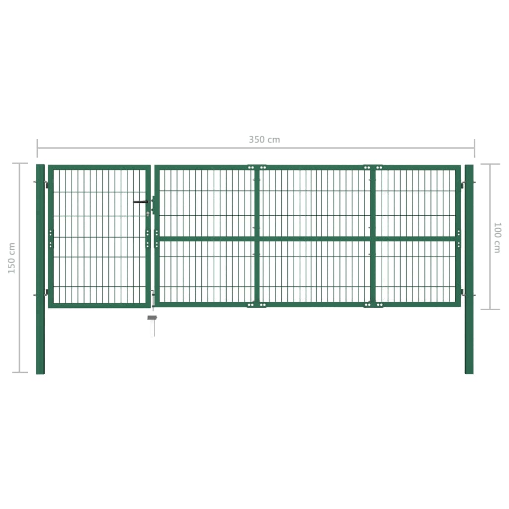 Zahradní plotová brána se sloupky 350 x 100 cm ocel zelená