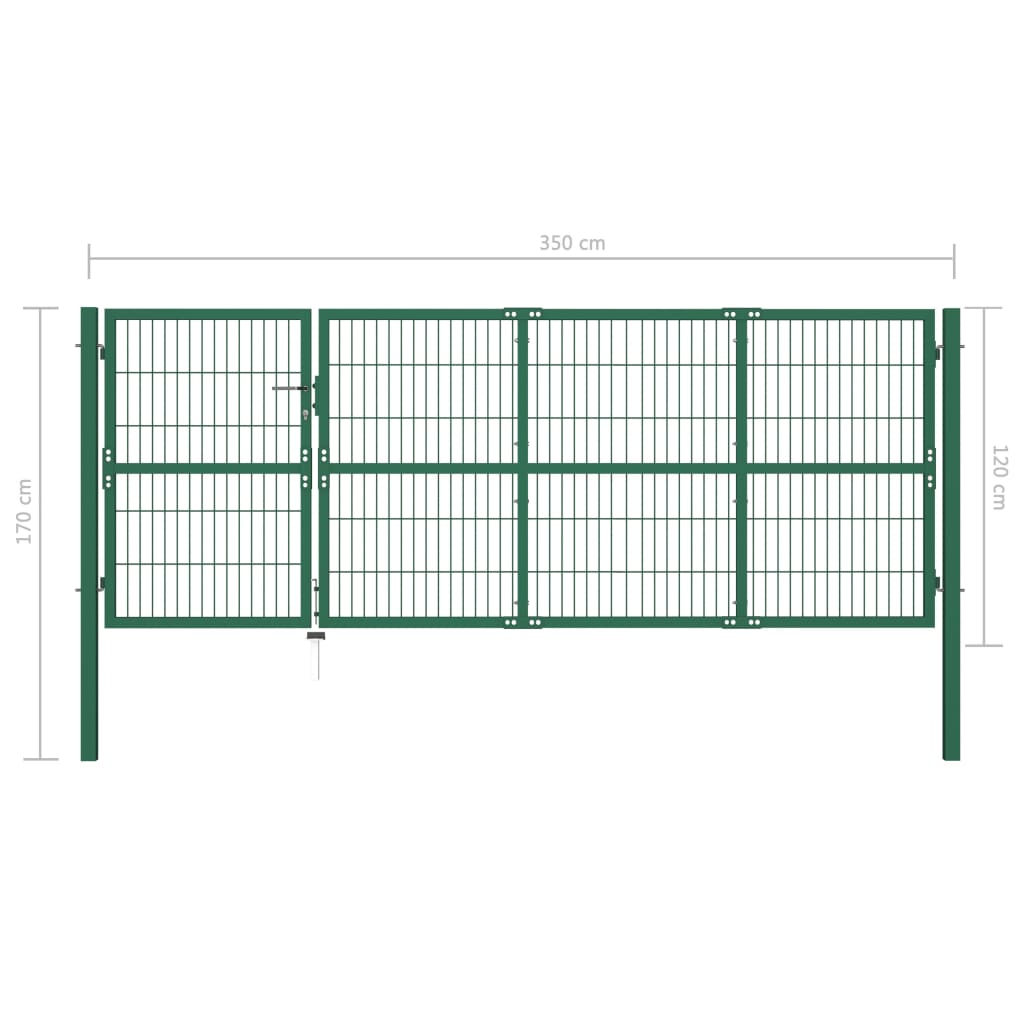 Zahradní plotová brána se sloupky 350 x 120 cm ocel zelená