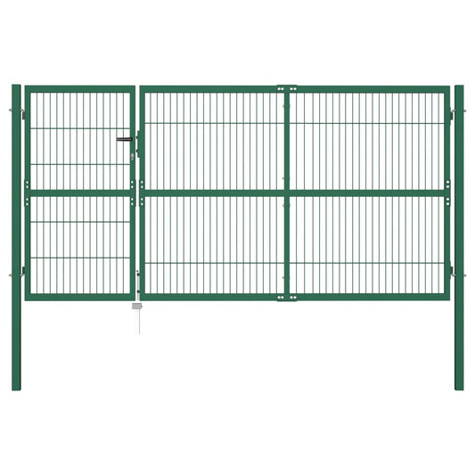 Zahradní plotová brána se sloupky 350 x 140 cm ocel zelená