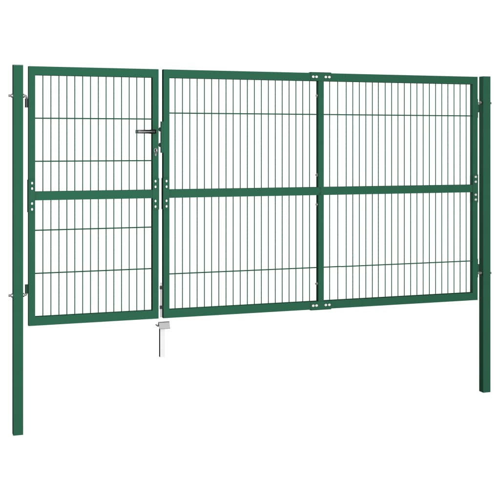 Zahradní plotová brána se sloupky 350 x 140 cm ocel zelená