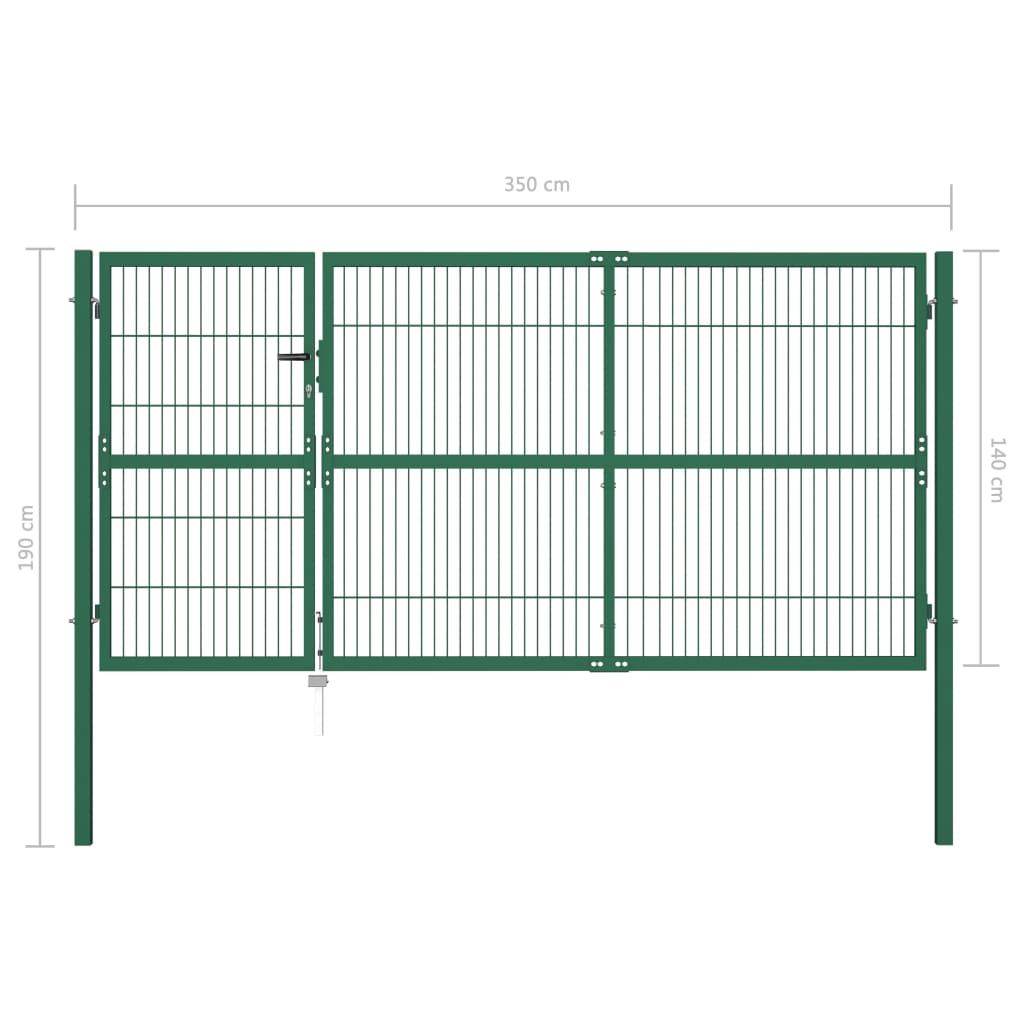 Zahradní plotová brána se sloupky 350 x 140 cm ocel zelená
