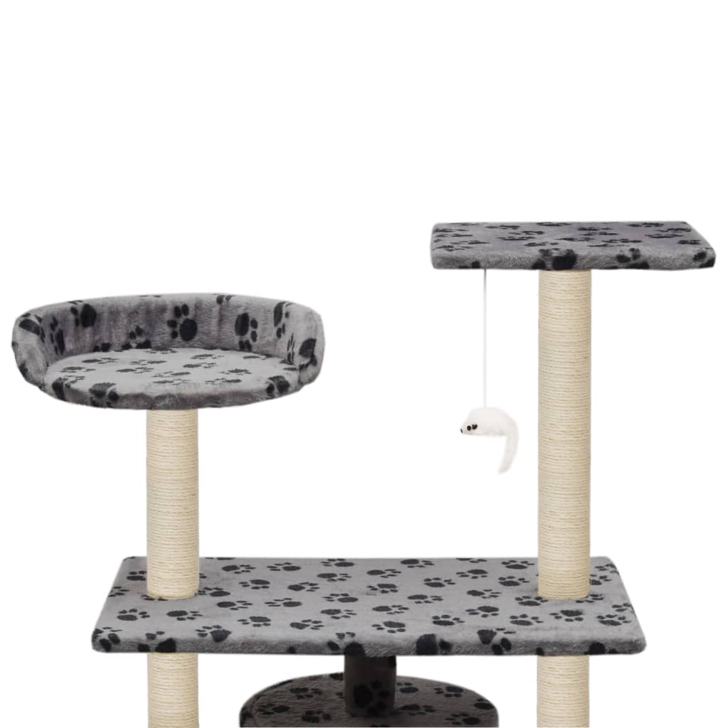 Škrabadlo pro kočky sisalové sloupky 95 cm šedé potisk tlapek