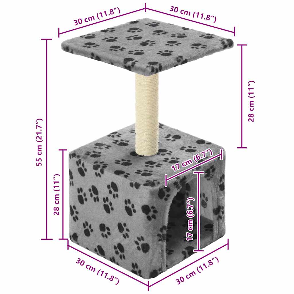 Škrabadlo pro kočky sisalové sloupky 55 cm šedé s potiskem