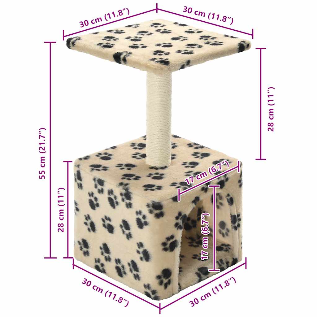 Škrabadlo pro kočky sisalové sloupky 55 cm béžové s potiskem