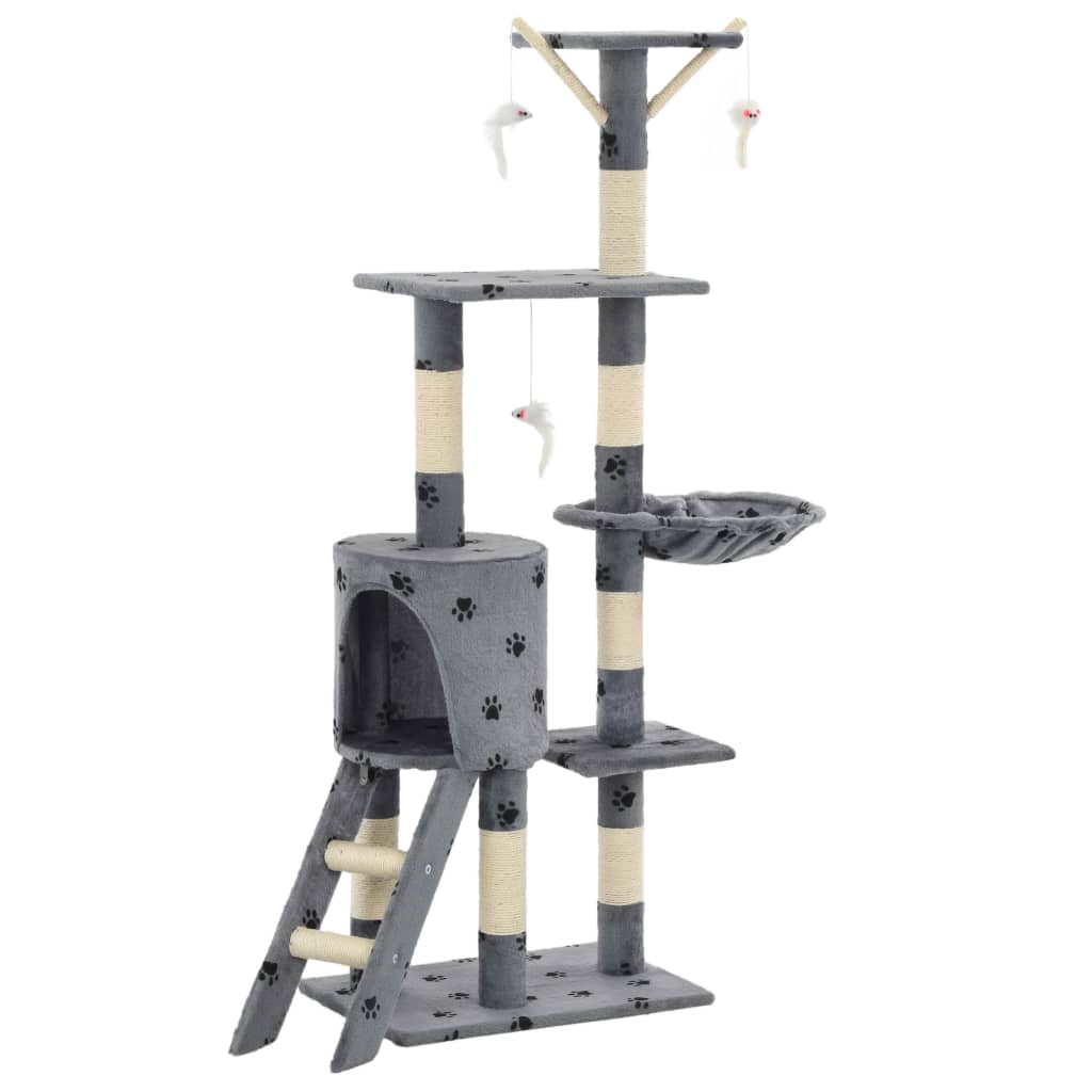 Škrabadlo pro kočky sisalové sloupky 138 cm šedé s tlapkami