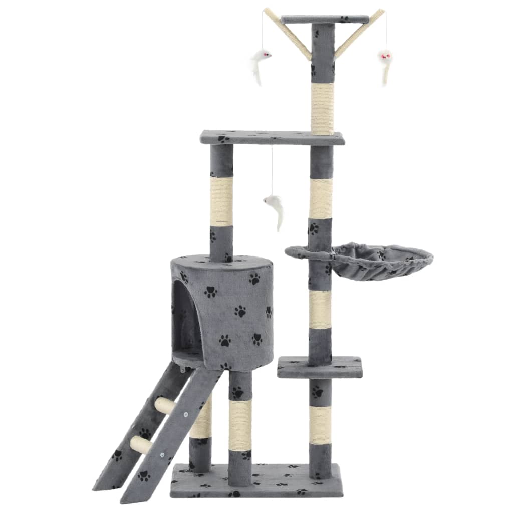 Škrabadlo pro kočky sisalové sloupky 138 cm šedé s tlapkami