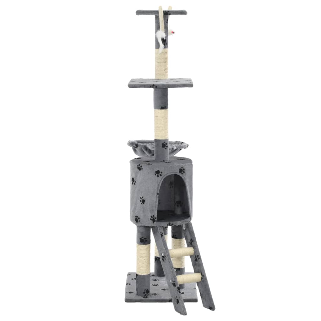 Škrabadlo pro kočky sisalové sloupky 138 cm šedé s tlapkami