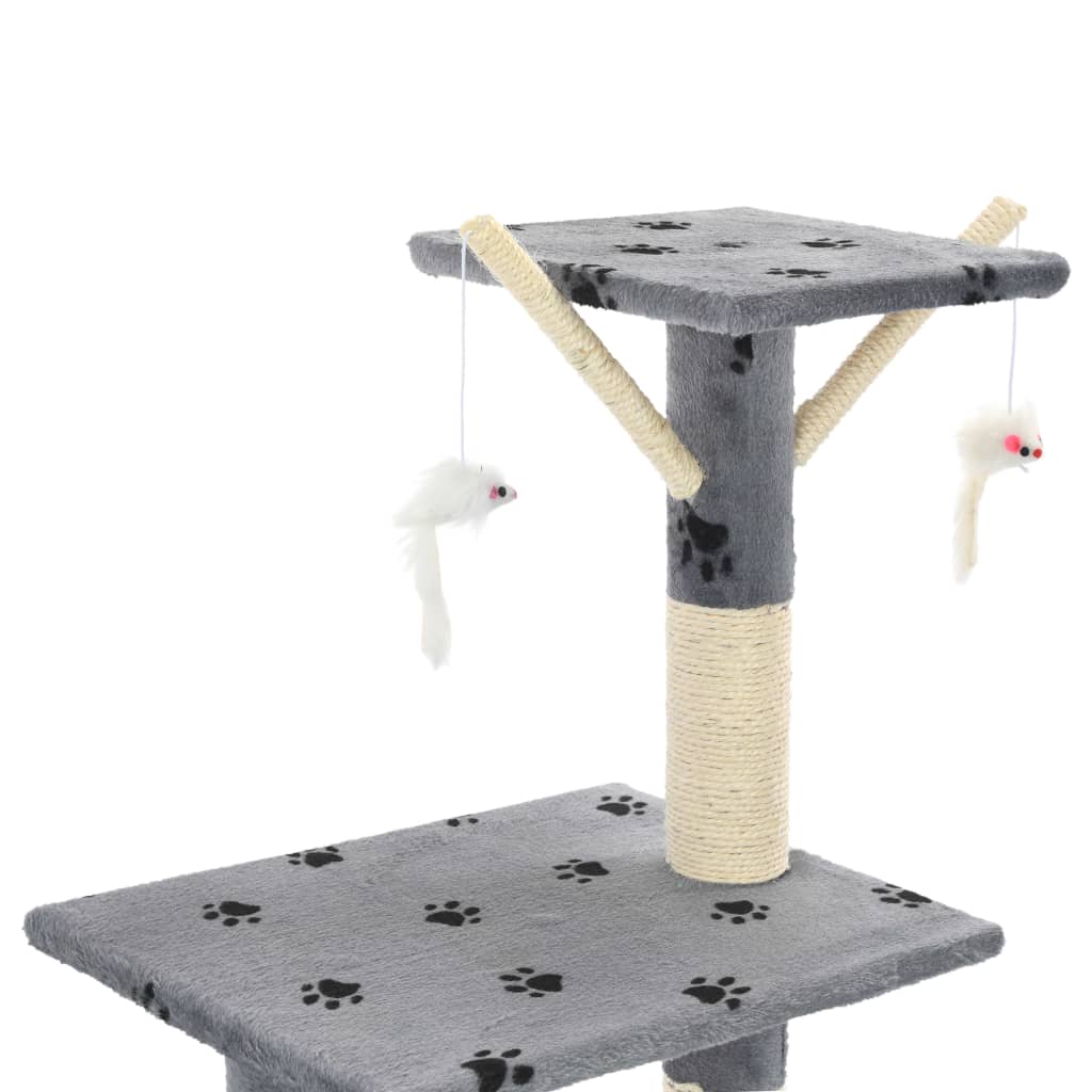 Škrabadlo pro kočky sisalové sloupky 138 cm šedé s tlapkami
