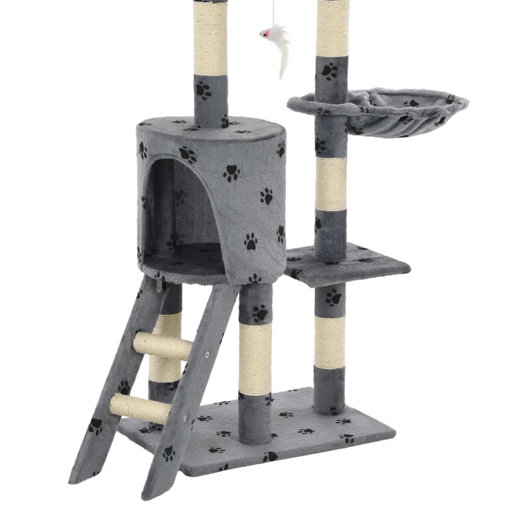 Škrabadlo pro kočky sisalové sloupky 138 cm šedé s tlapkami