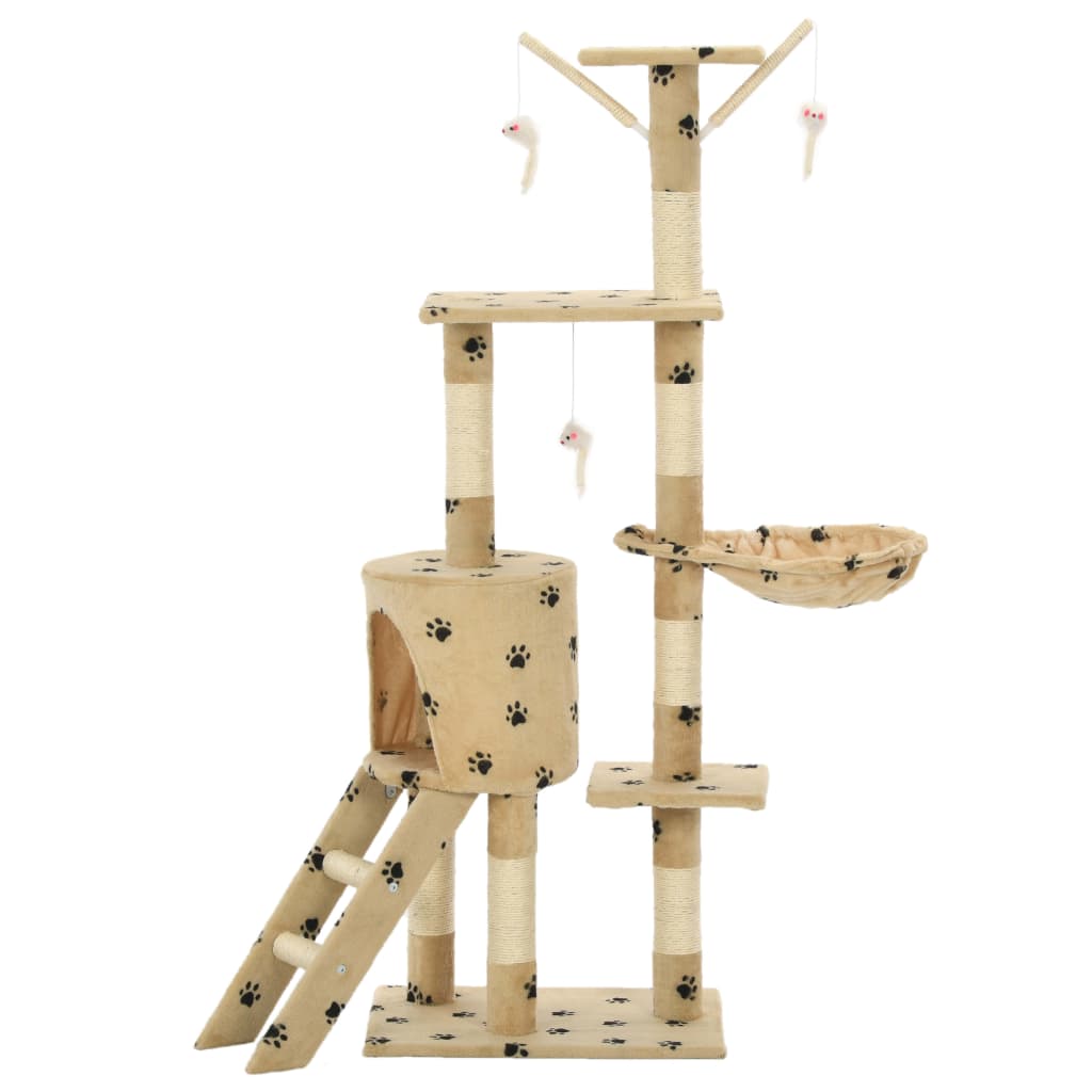 Škrabadlo pro kočky sisalové sloupky 138 cm béžové s tlapkami