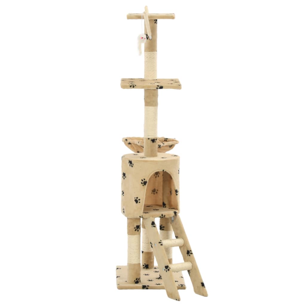 Škrabadlo pro kočky sisalové sloupky 138 cm béžové s tlapkami