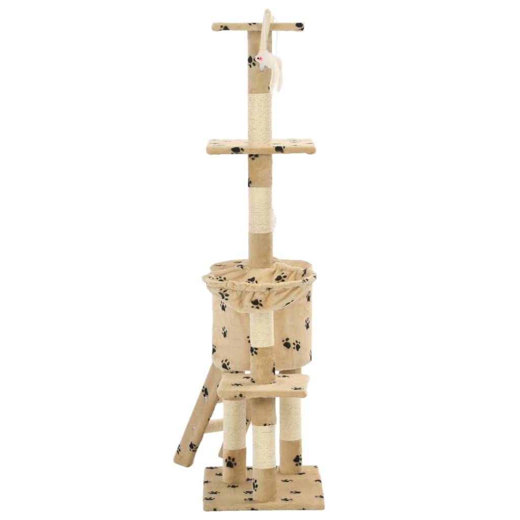 Škrabadlo pro kočky sisalové sloupky 138 cm béžové s tlapkami